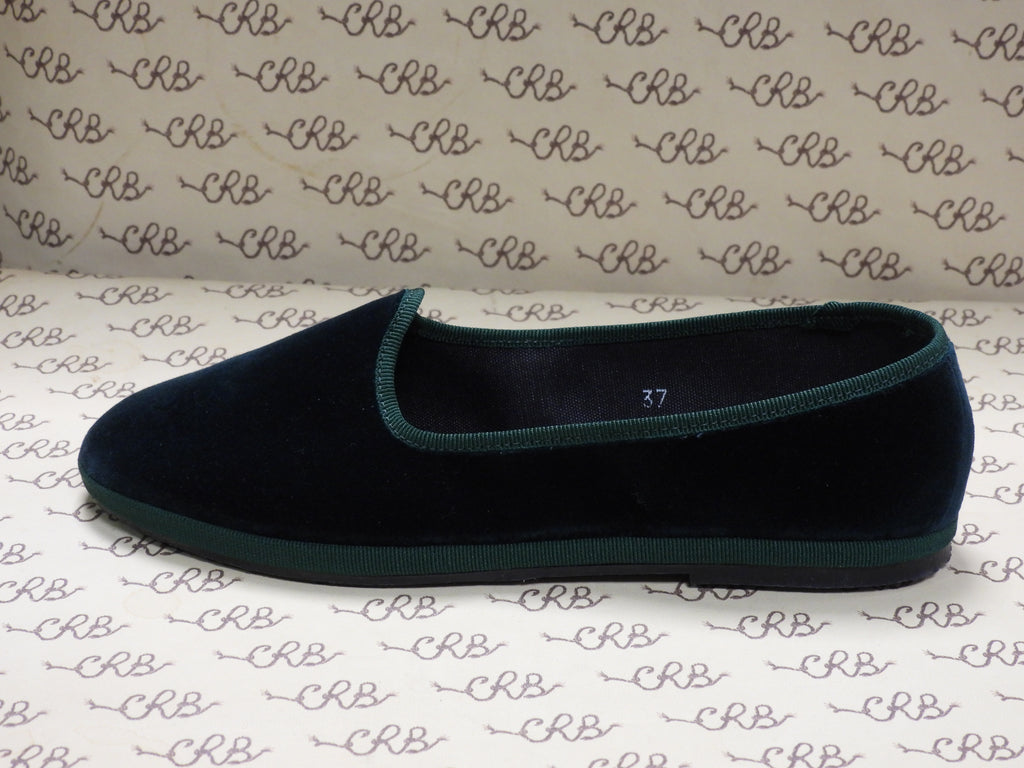 Friulana in velluto cotone blu con gros verde e fodera nera