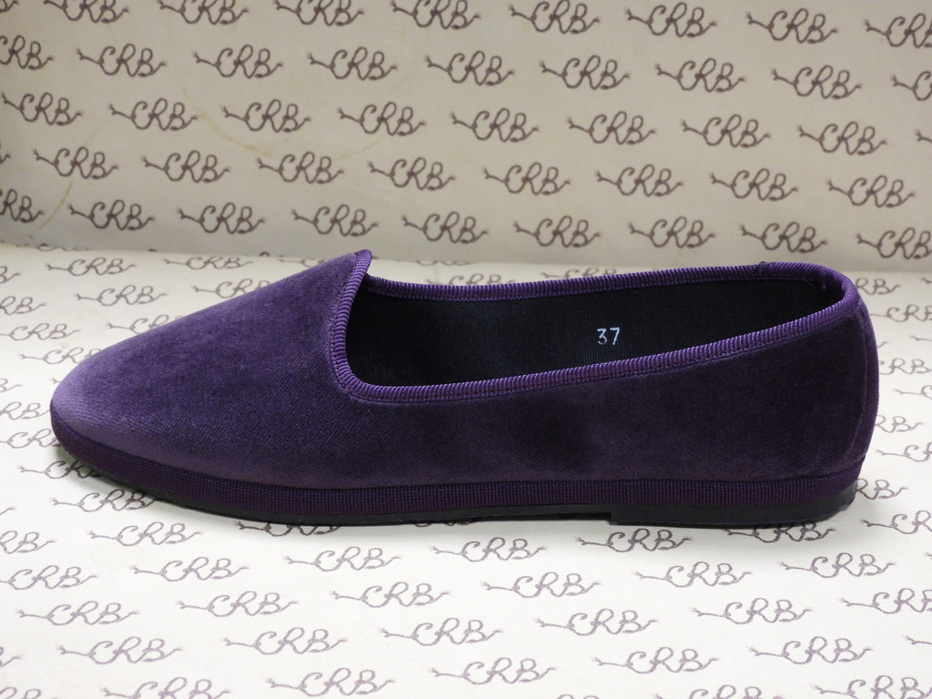 Friulana in velluto cotone viola con gros viola e fodera nera