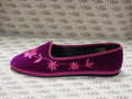 Friulana in velluto cotone fucsia con ricamo floreale e gros fucsia e fodera nera