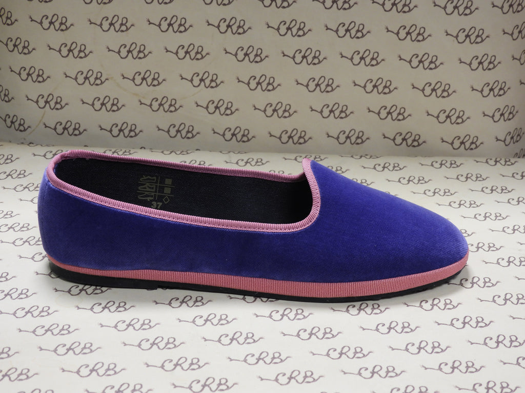 Friulana in velluto cotone lilla con gros rosa e fodera nera