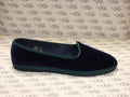 Friulana in velluto cotone blu con gros verde e fodera nera