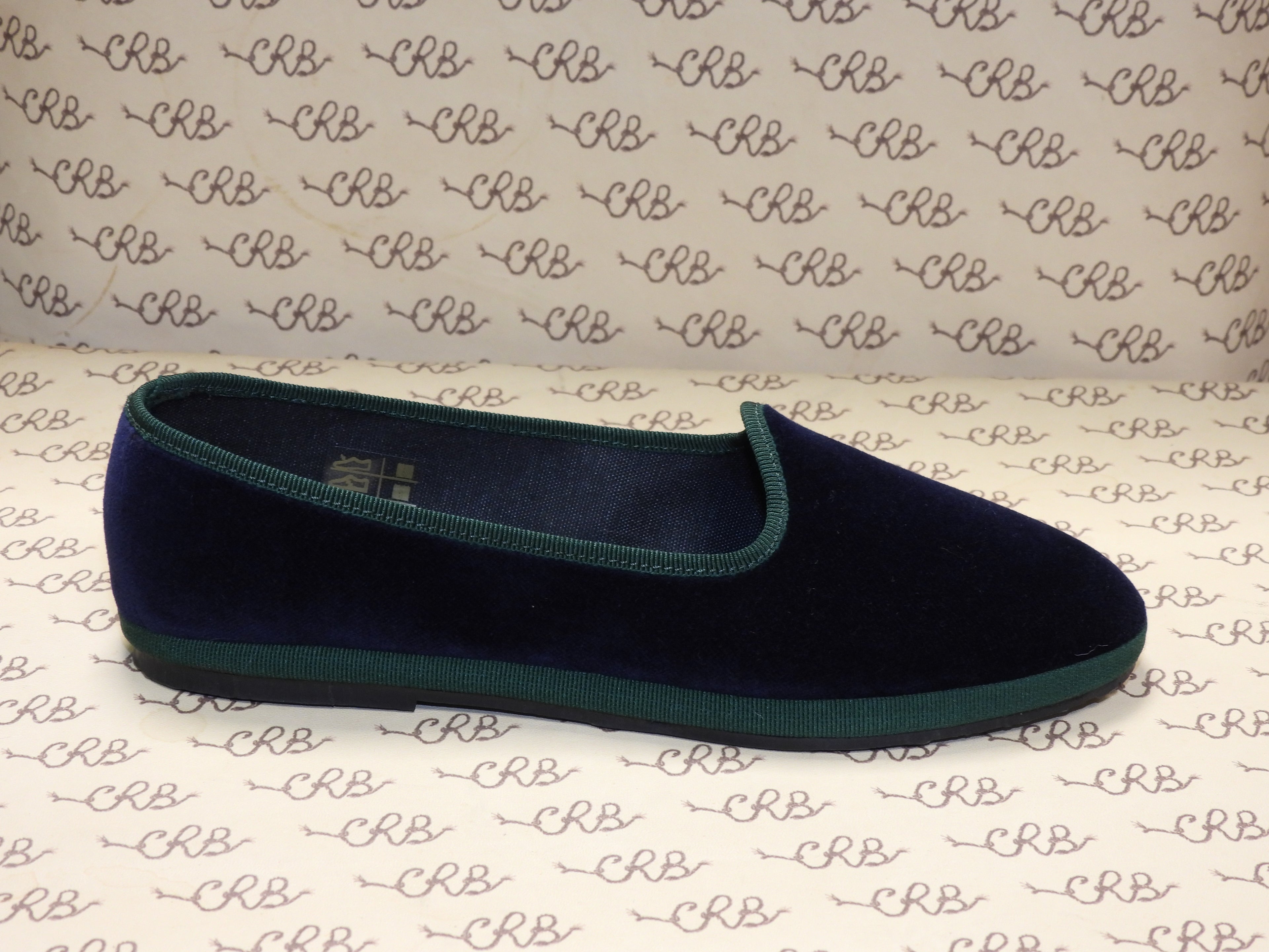 Friulana in velluto cotone blu con gros verde e fodera nera