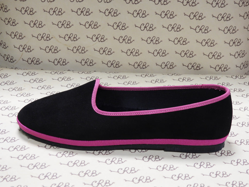 Friulana in velluto cotone nero con gros fucsia e fodera nera