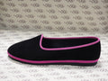 Friulana in velluto cotone nero con gros fucsia e fodera nera