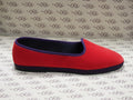Friulana in velluto cotone rosso con gros viola e fodera nera