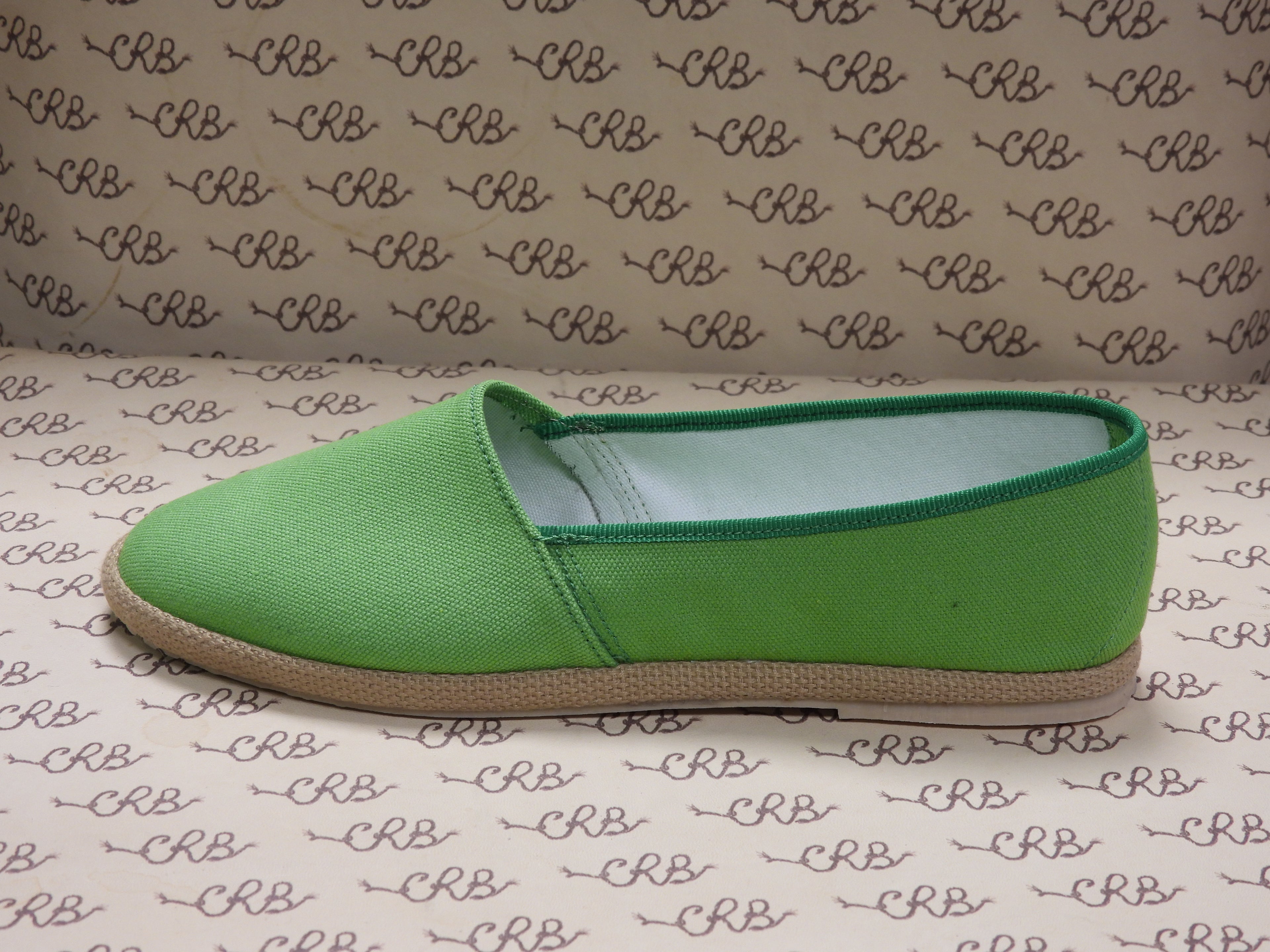Espadrillas in tessuto olona verde con gros verde e fodera bianca