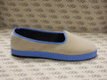 Friulana in velluto cotone panna con gros e plateau azzurro e fodera nera