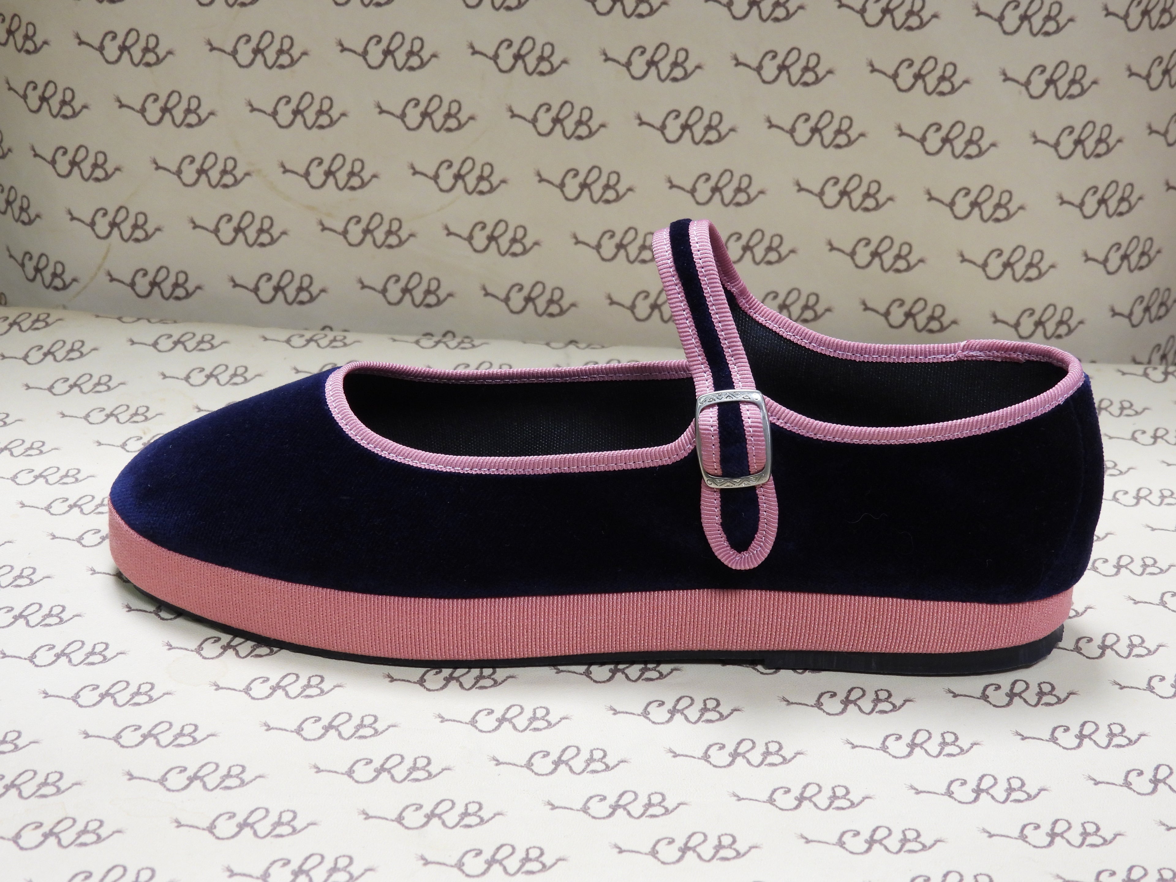 Mary Jane blu con gros rosa, plateau rosa e fodera nera