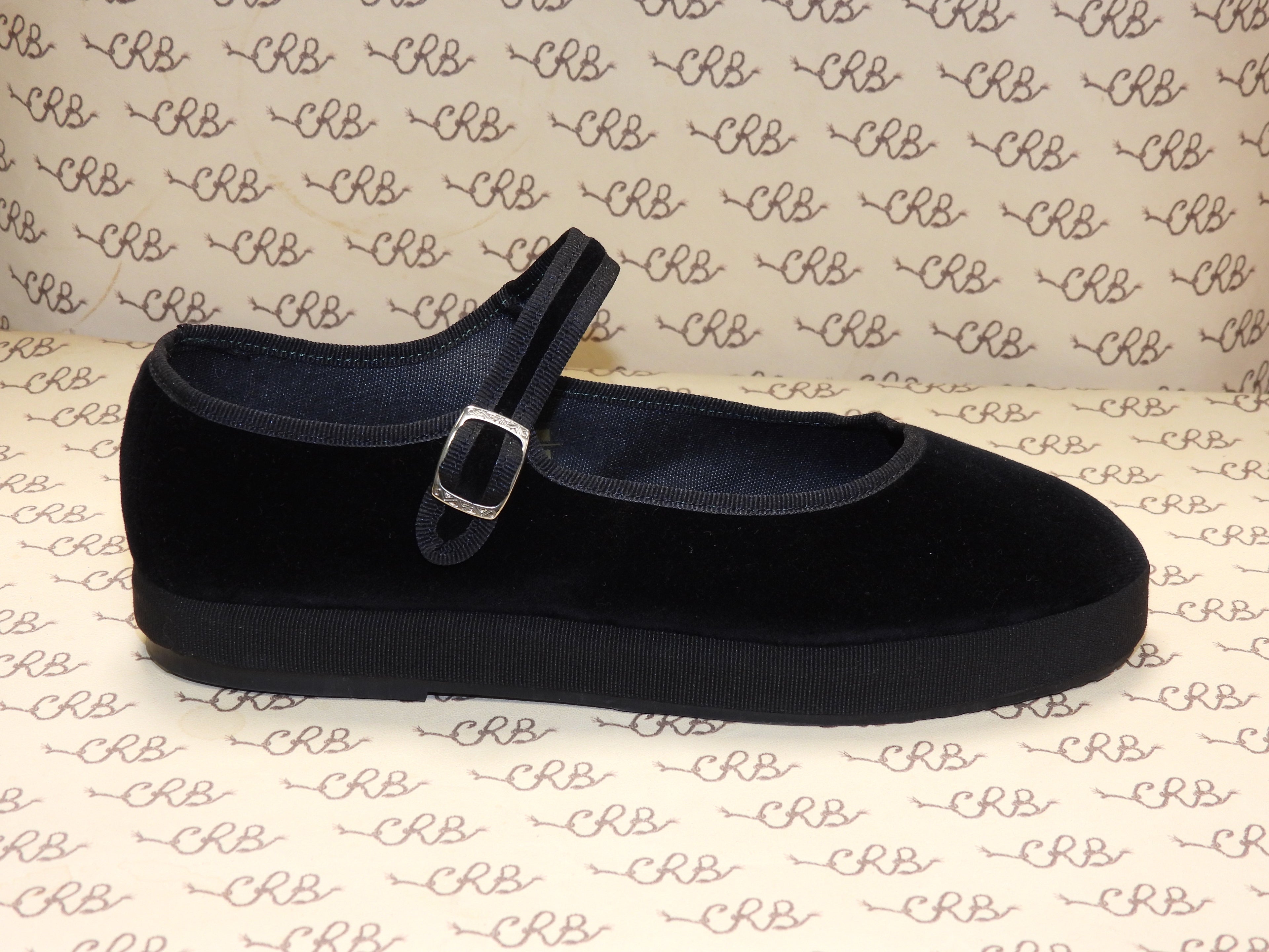 Mary Jane in velluto cotone nero con gros e plateau neri e fodera nera