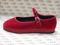 Mary Jane in velluto cotone rosso con gros e plateau rosso e fodera nera