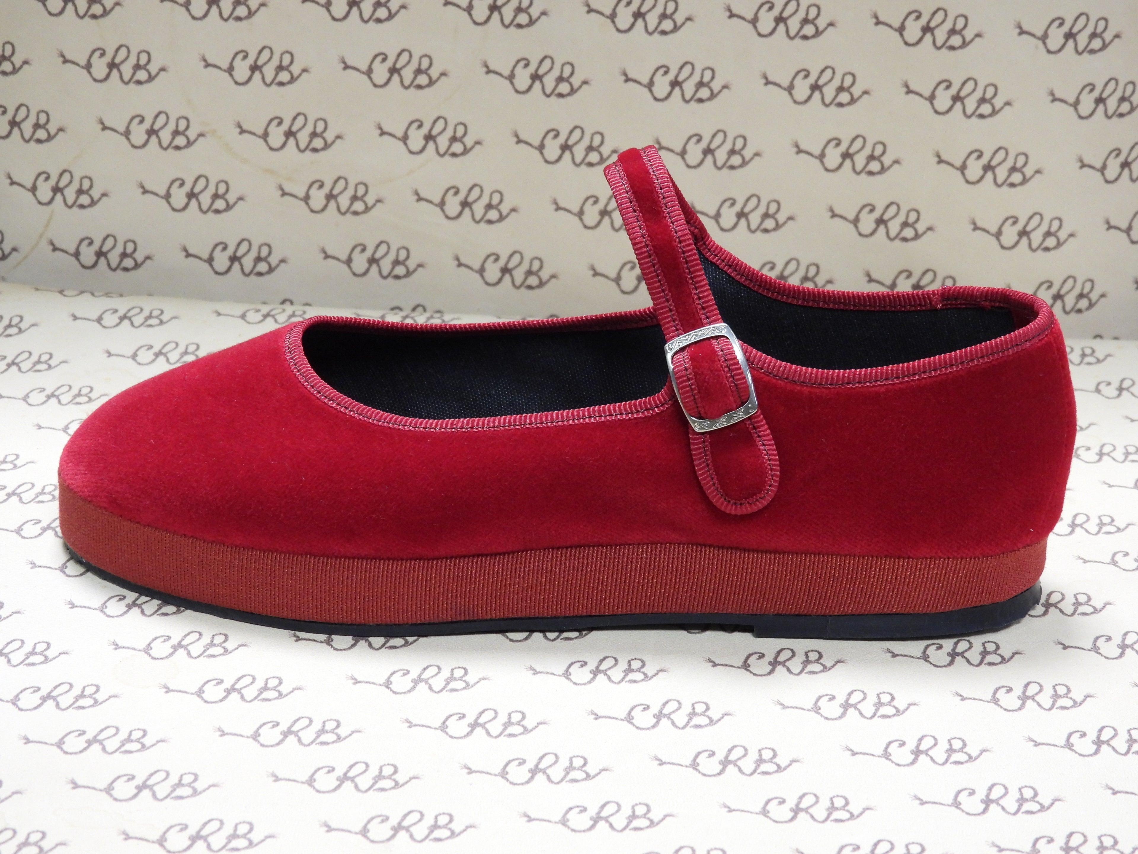 Mary Jane in velluto cotone rosso con gros e plateau rosso e fodera nera