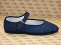 Mary Jane in tessuto jeans con gros blu e fodera bianca