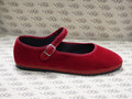 Mary Jane in velluto cotone rosso con gros rosso e fodera nera