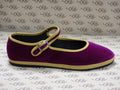 Mary Jane in velluto cotone fucsia con gros senape e fodera nera