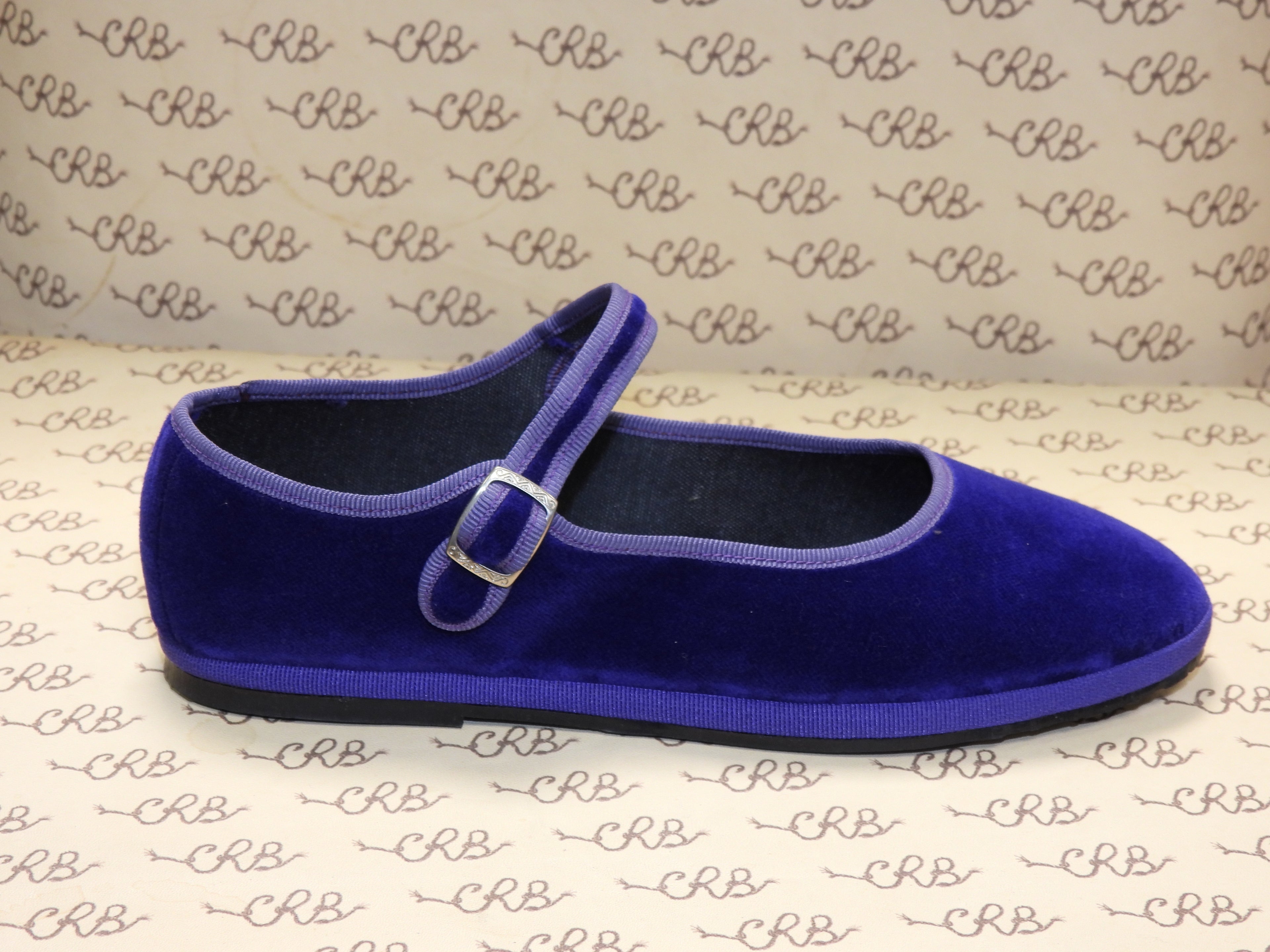 Mary Jane in tessuto cotone viola con gros viola e fodera nera
