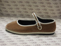 Mary Jane in velluto cotone cognac con gros beige e fodera nera