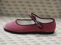 Mary Jane in velluto cotone rosa antico con gros amaranto e fodera bianca