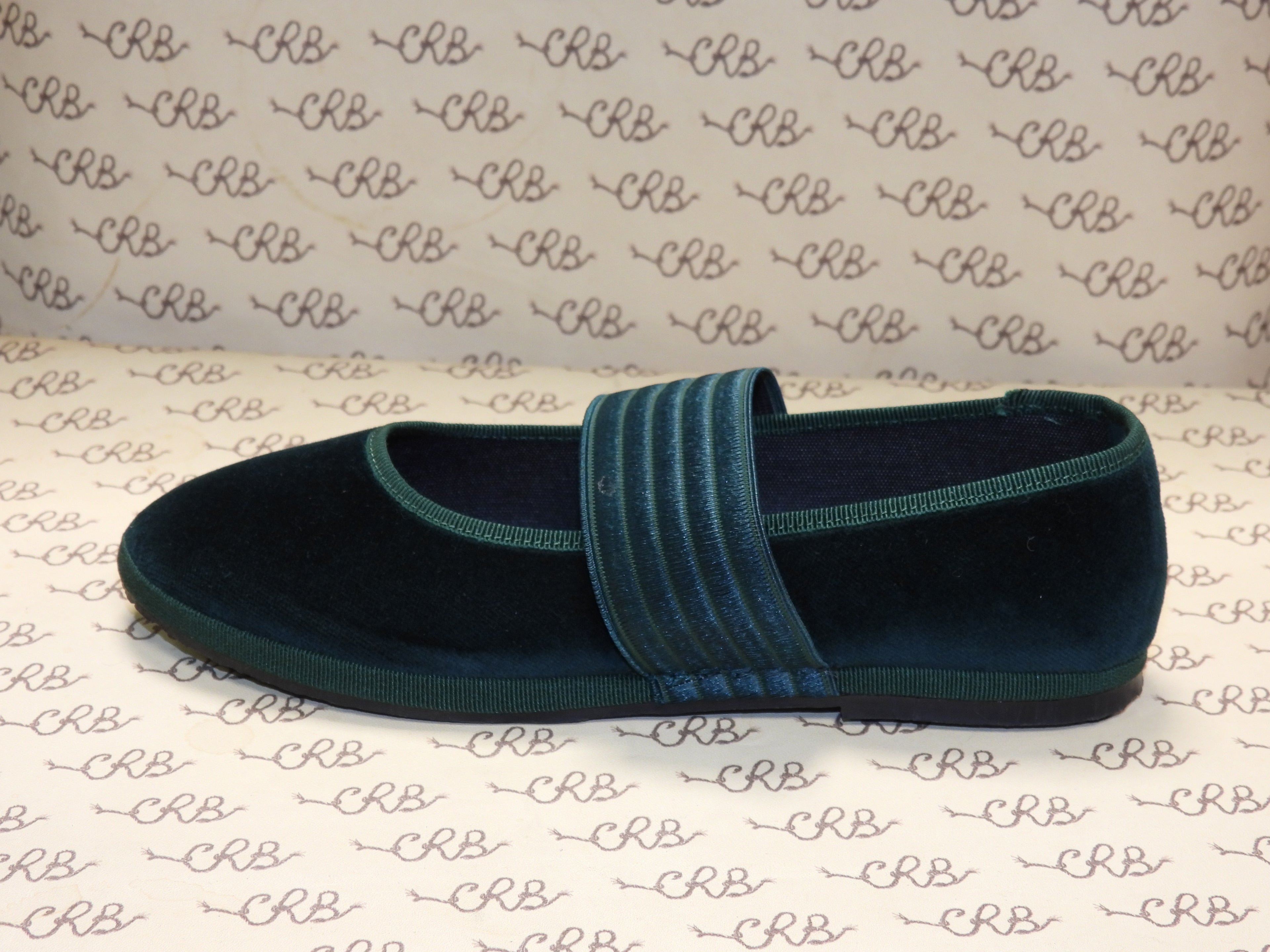 Ballerina in velluto cotone verde con gros e fascia verde e fodera nera
