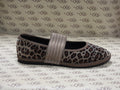 Ballerina in velluto cotone tigrotto con gros e fascia cognac e fodera nera