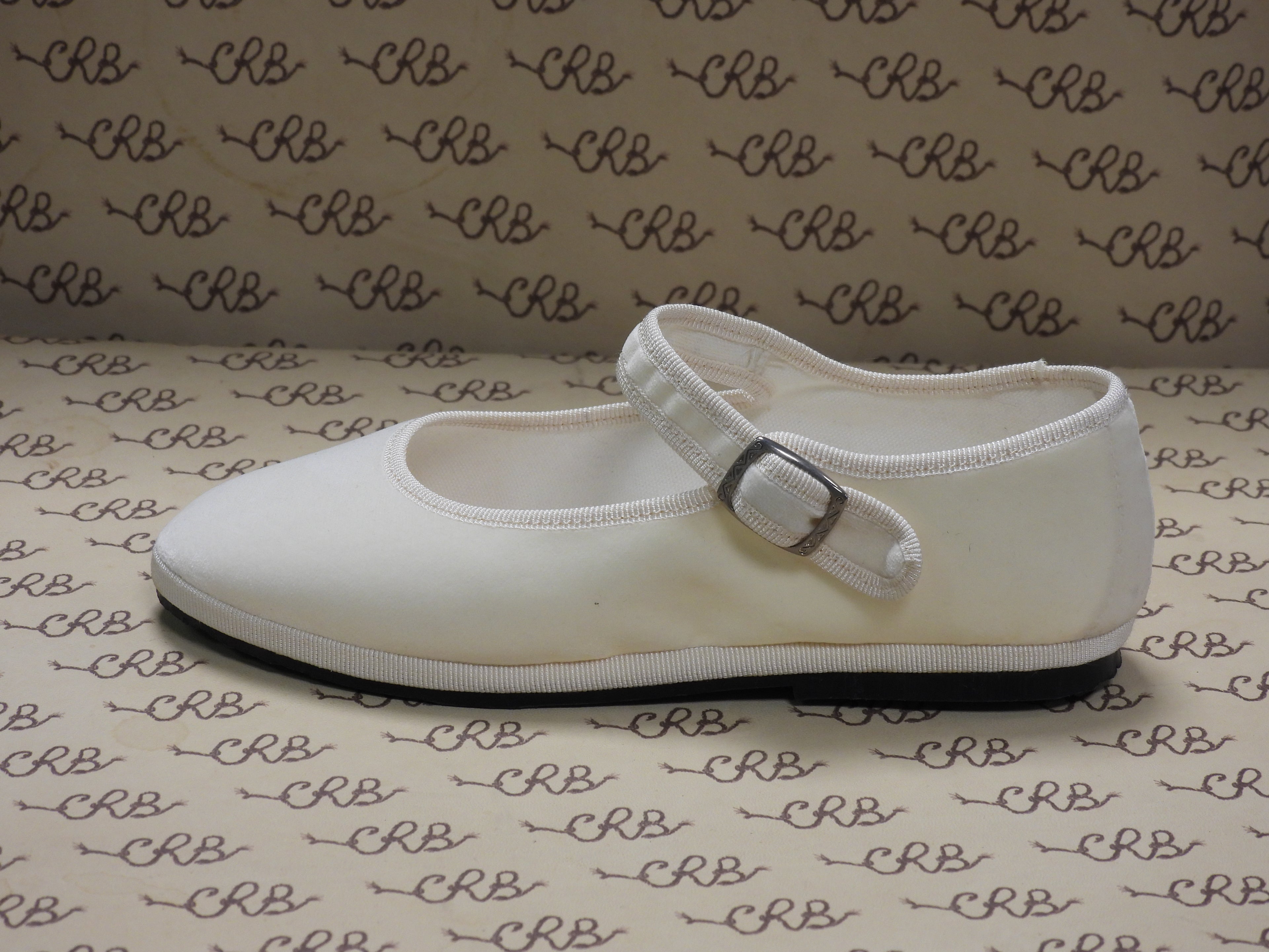 Mary Jane in velluto cotone bianco con gros bianco e fodera bianca