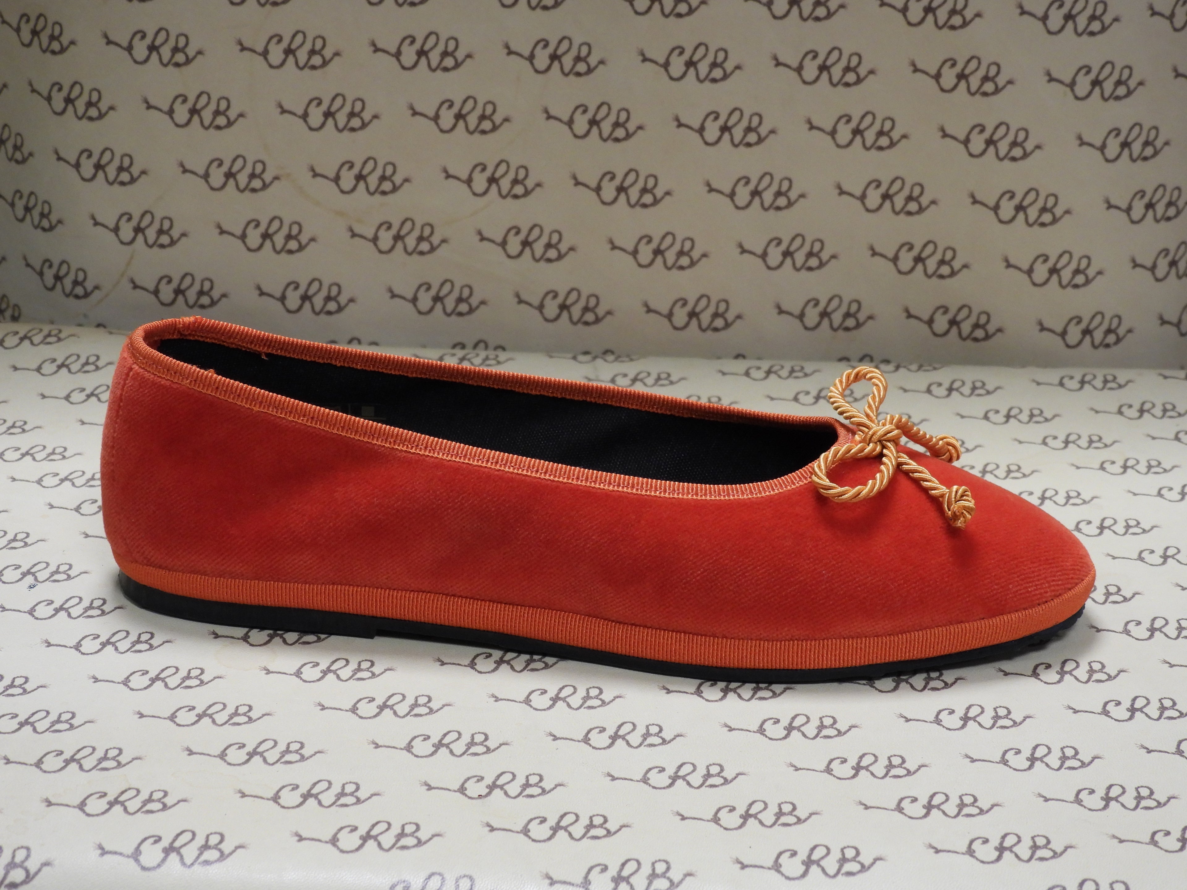 Ballerina in velluto cotone arancione con cordoncino arancione e fodera nera