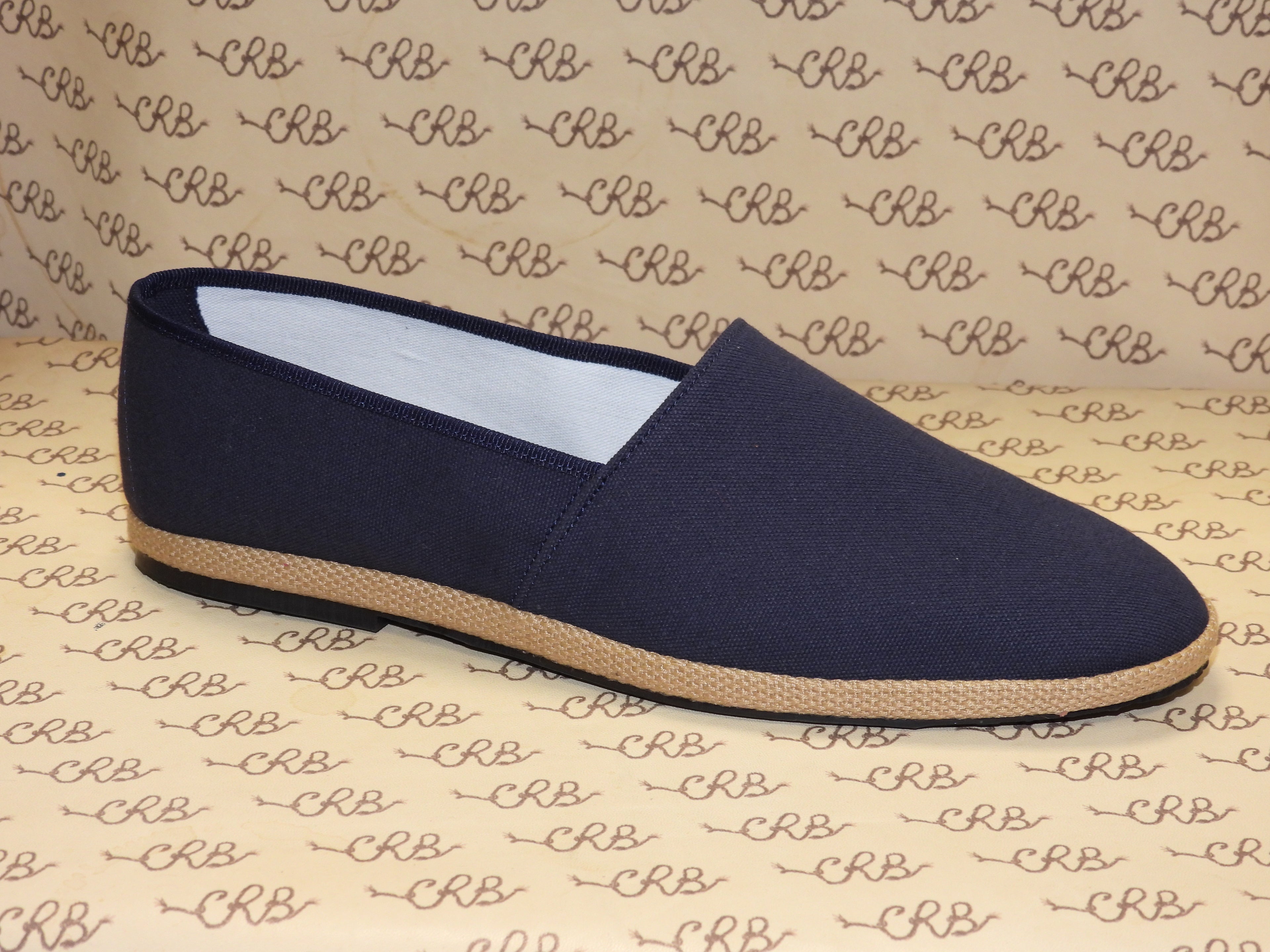Espadrillas in tessuto olona blu con fodera bianca