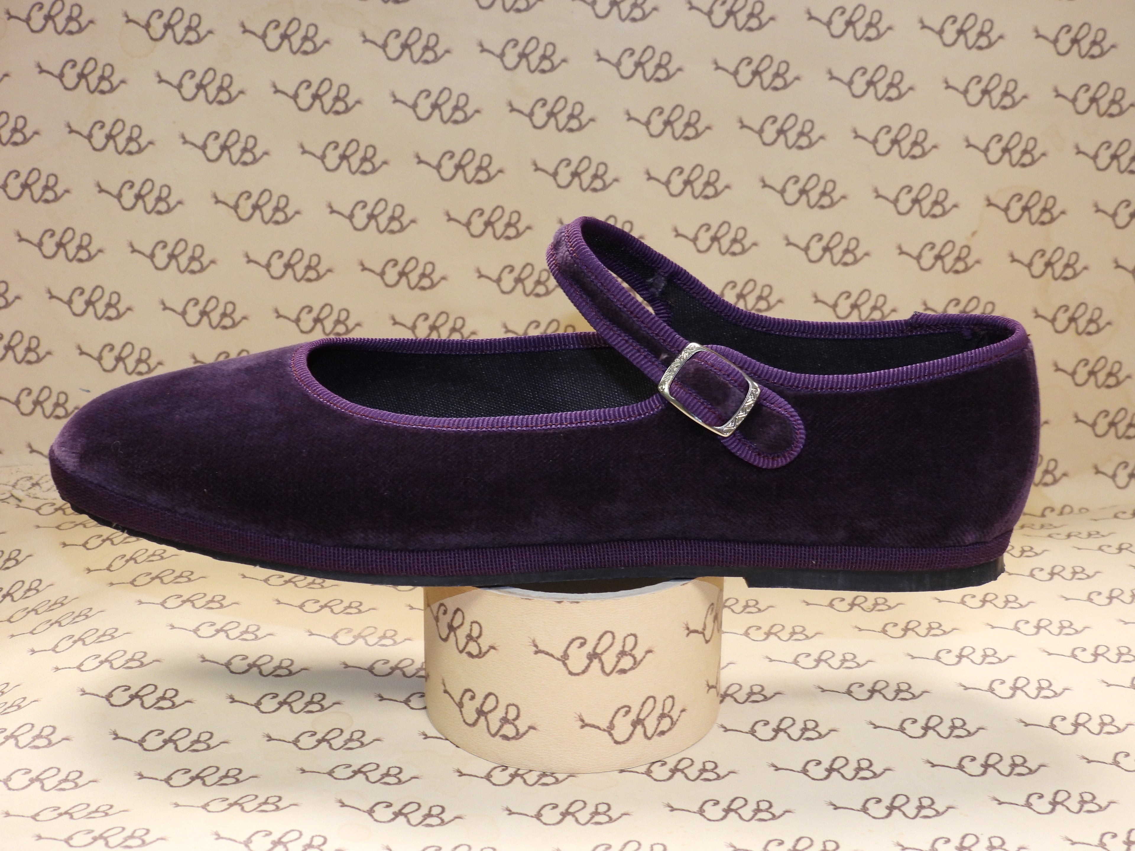 Mary Jane viola in velluto cotone con gros viola e fodera nera NUMERO 40
